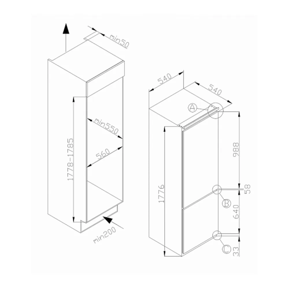 Схема встраивания Встраиваемый холодильник HANSA BK 318.3V